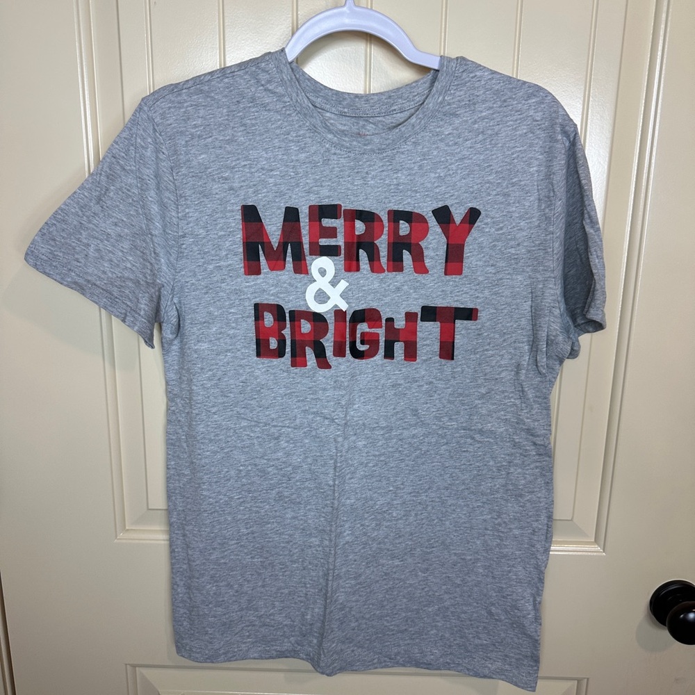 Wondershop Short Sleeve‎ T-Shirt Pajama Top 'Merry & Bright' Gray Sz M EUC